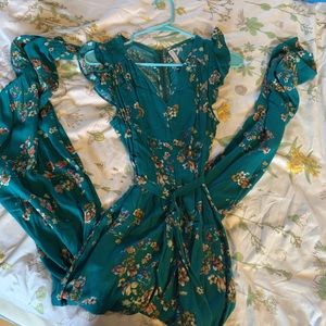 Teal jumpsuit with flowers